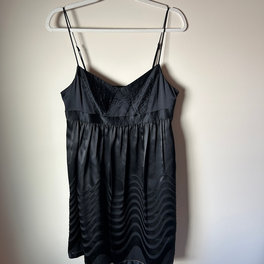 BCBGMaxAzria Elegant Black Silk and Chiffon Spaghetti Strap Dress